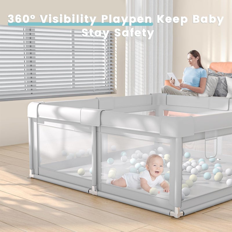Hiaksedt سياج لعب هايكسيدت 48 × 48 بوصة للأطفال مع مواد صديقة للبيئة وتصميم رؤية 360° - Image 3